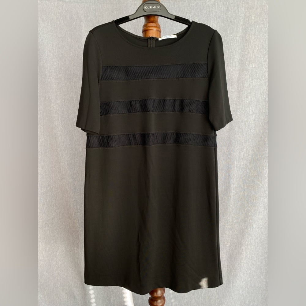 MARELLA | Black Short Sleeve Midi Dress with Mesh Accents